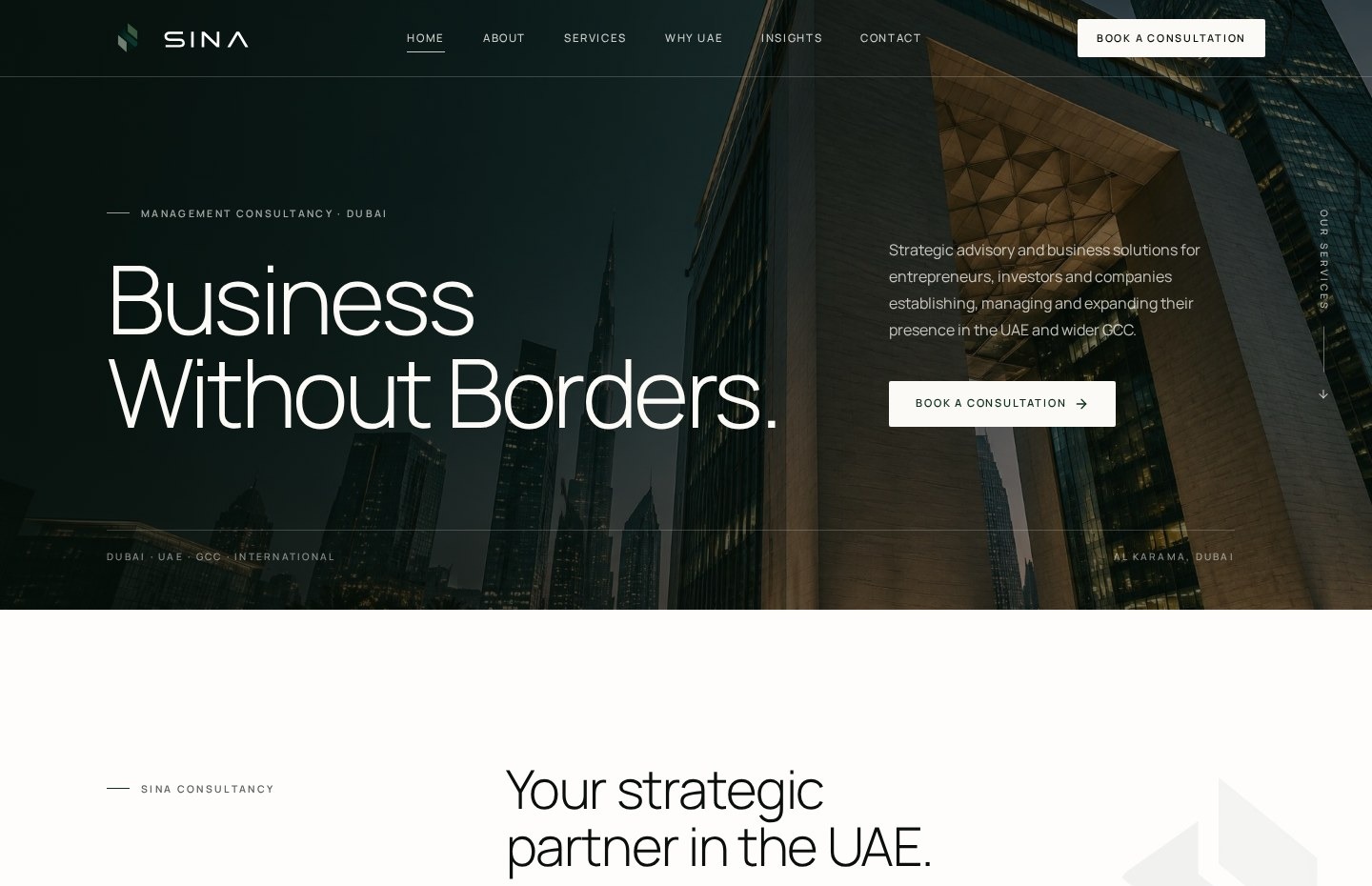 Actual Sina Dubai Ventures website, desktop view