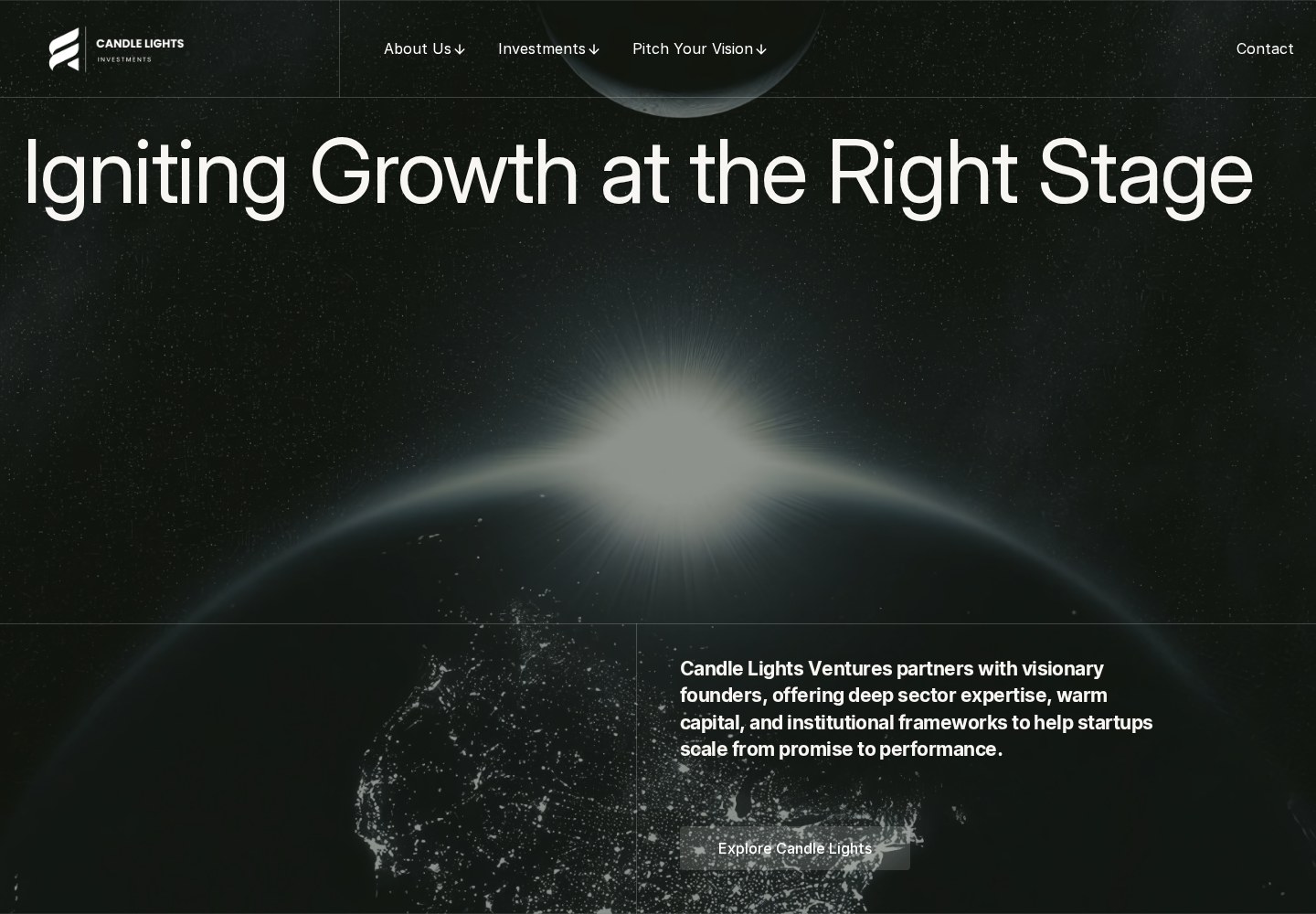Actual Candle Lights Ventures Investments website, desktop view