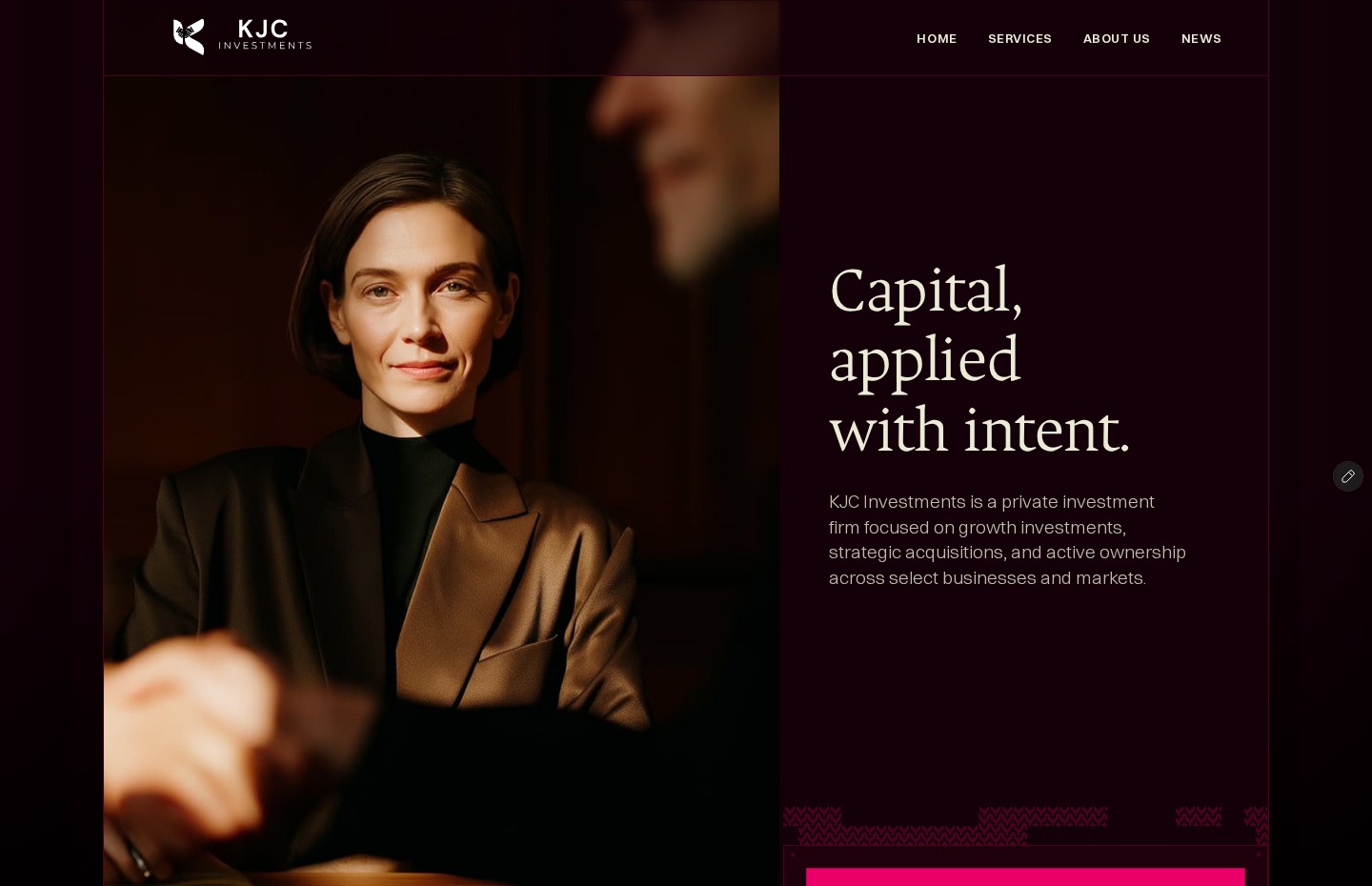 Actual KJC Investments website, desktop view